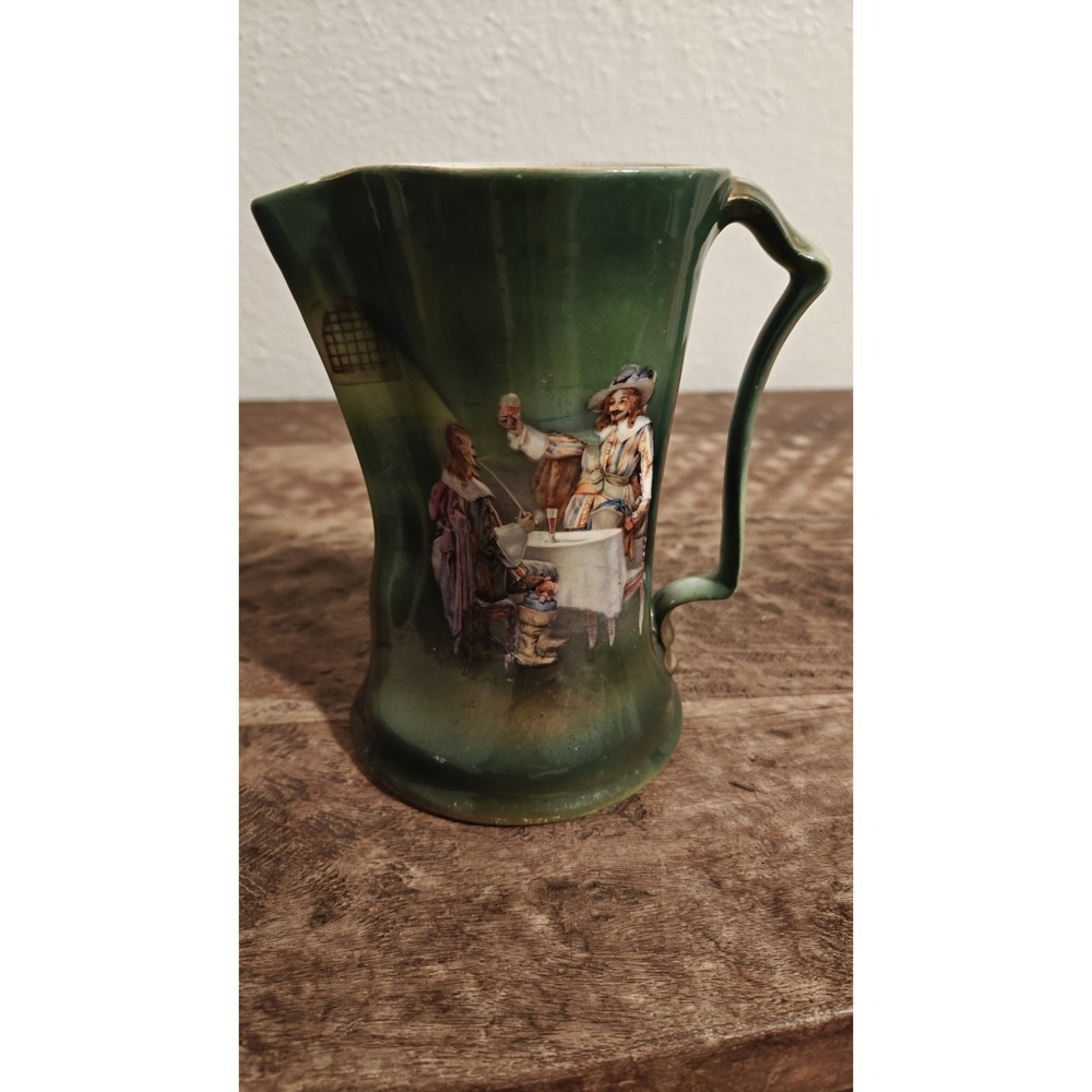 Antique Royal Bayreuth Porcelain Musketeers Pitcher Green Painted